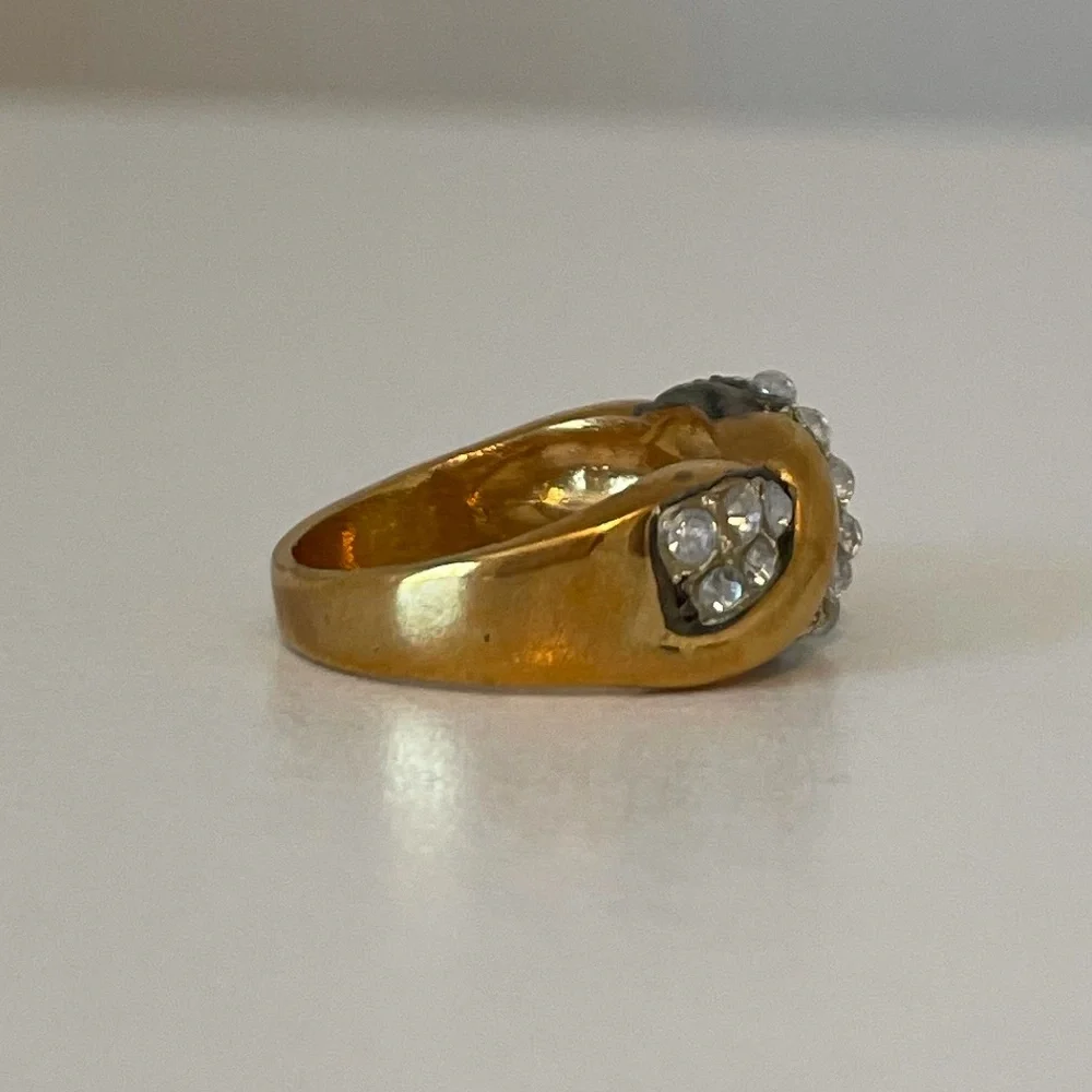 Vintage Ring Two Tone Gold Silver White Diamond Crystal Gemstone Vintage Jewelry